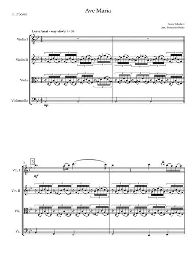 Ave Maria (Franz Schubert) for String Quartet (arr. Fernando Britto)
