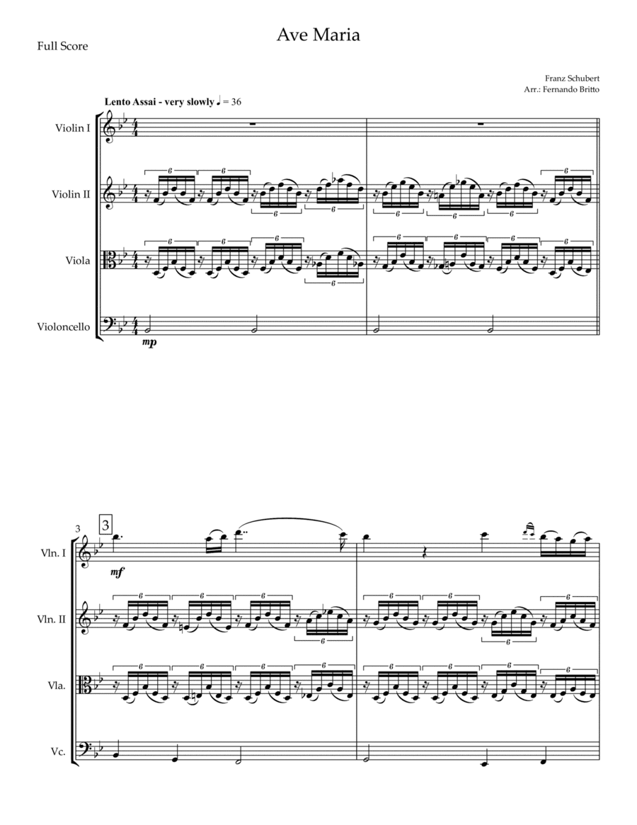 Ave Maria (Franz Schubert) for String Quartet (arr. Fernando Britto)