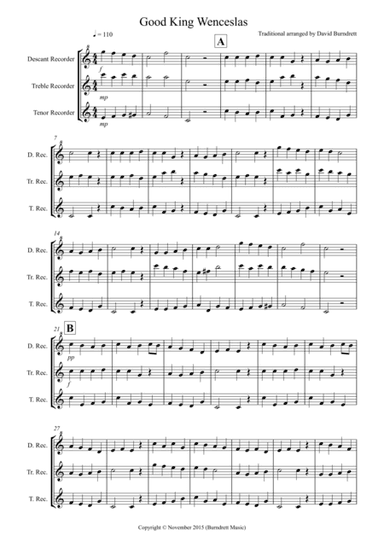 Good King Wenceslas for Recorder Trio (arr. David Burndrett)