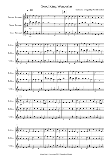 Good King Wenceslas for Recorder Trio (arr. David Burndrett)