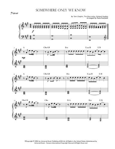 Somewhere Only We Know (arr. Paulo Kuniyoshi)