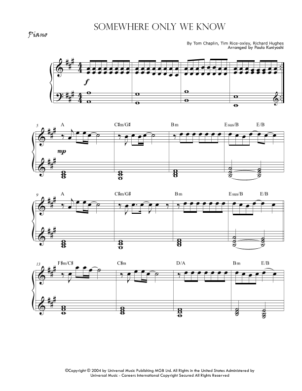 Somewhere Only We Know (arr. Paulo Kuniyoshi)