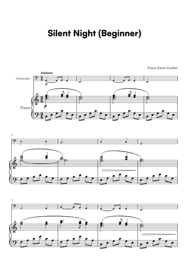 Franz Xaver Gruber - Silent Night Beginner (for Cello and Piano) (arr. Cadenza Editions)
