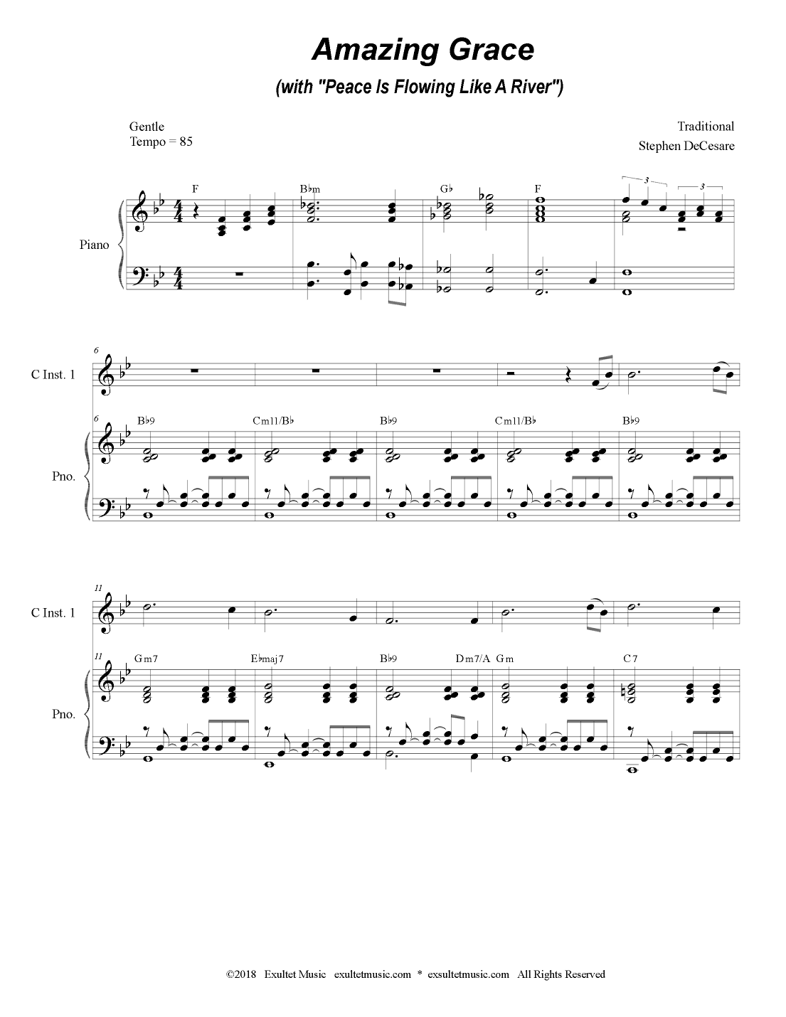 Amazing Grace (with "Peace Is Flowing Like A River") (Duet for C Instruments) (arr. Stephen DeCesare)