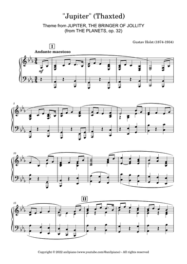 Jupiter, Thaxted (from The Planets Op. 32) (arr. an3piano)
