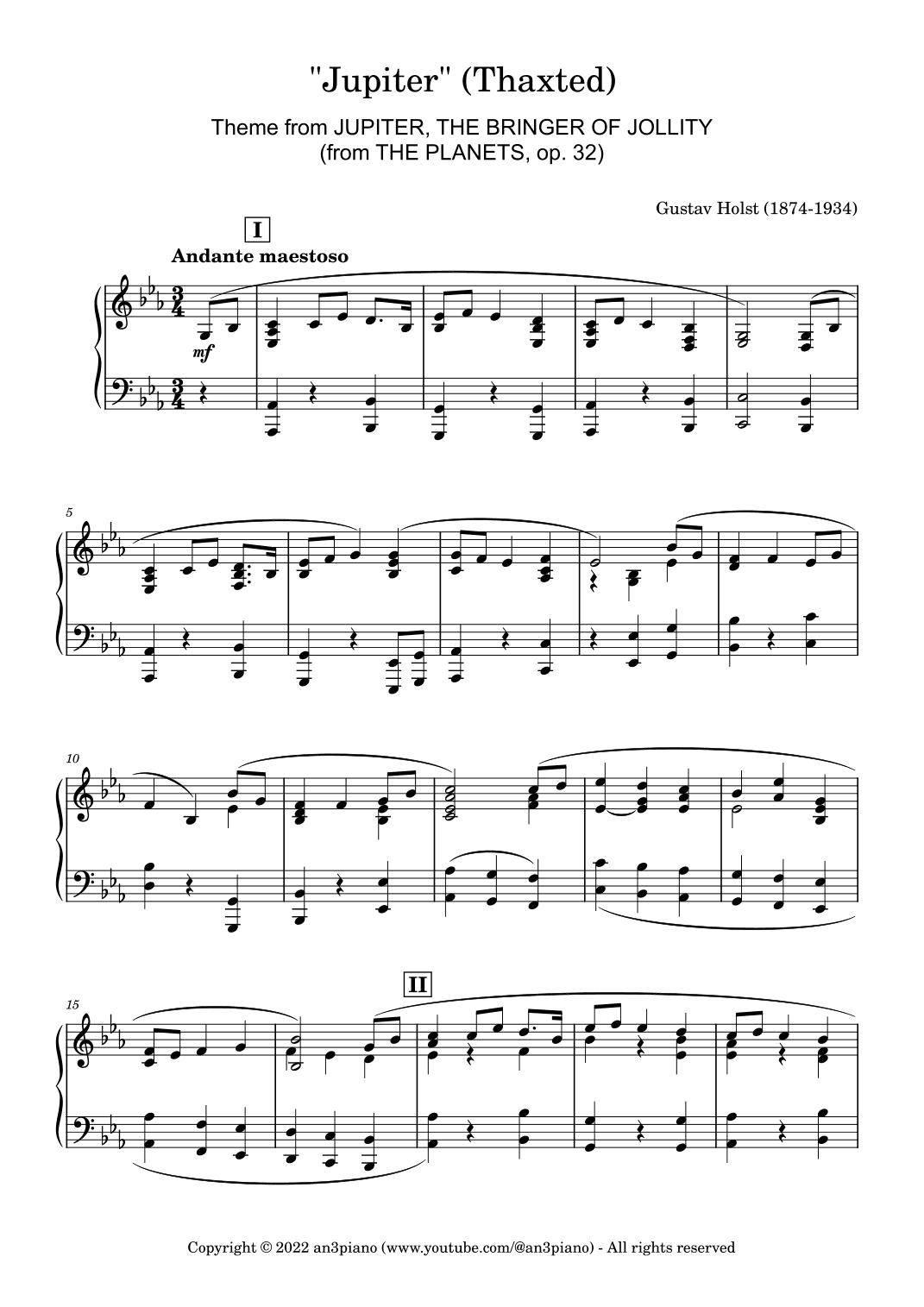Jupiter, Thaxted (from The Planets Op. 32) (arr. an3piano)