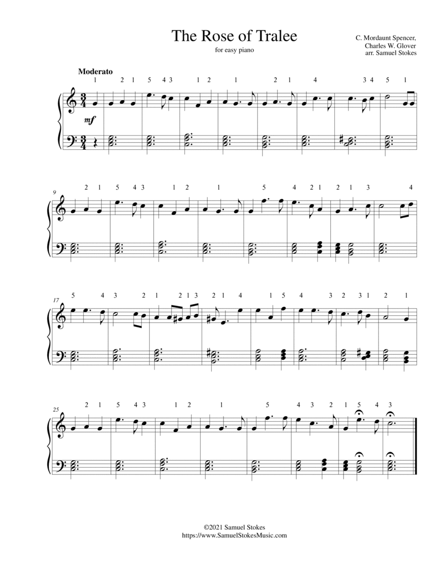 The Rose of Tralee - for easy piano (arr. Samuel Stokes)