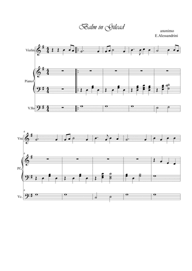 Balm in Gilead. Violin, piano and cello (arr. Ester Alessandrini)