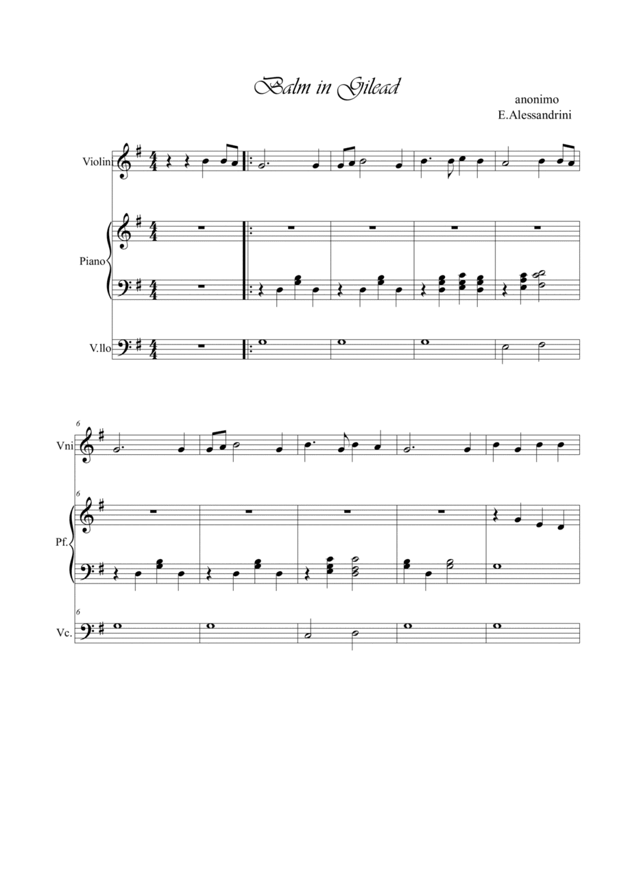 Balm in Gilead. Violin, piano and cello (arr. Ester Alessandrini)