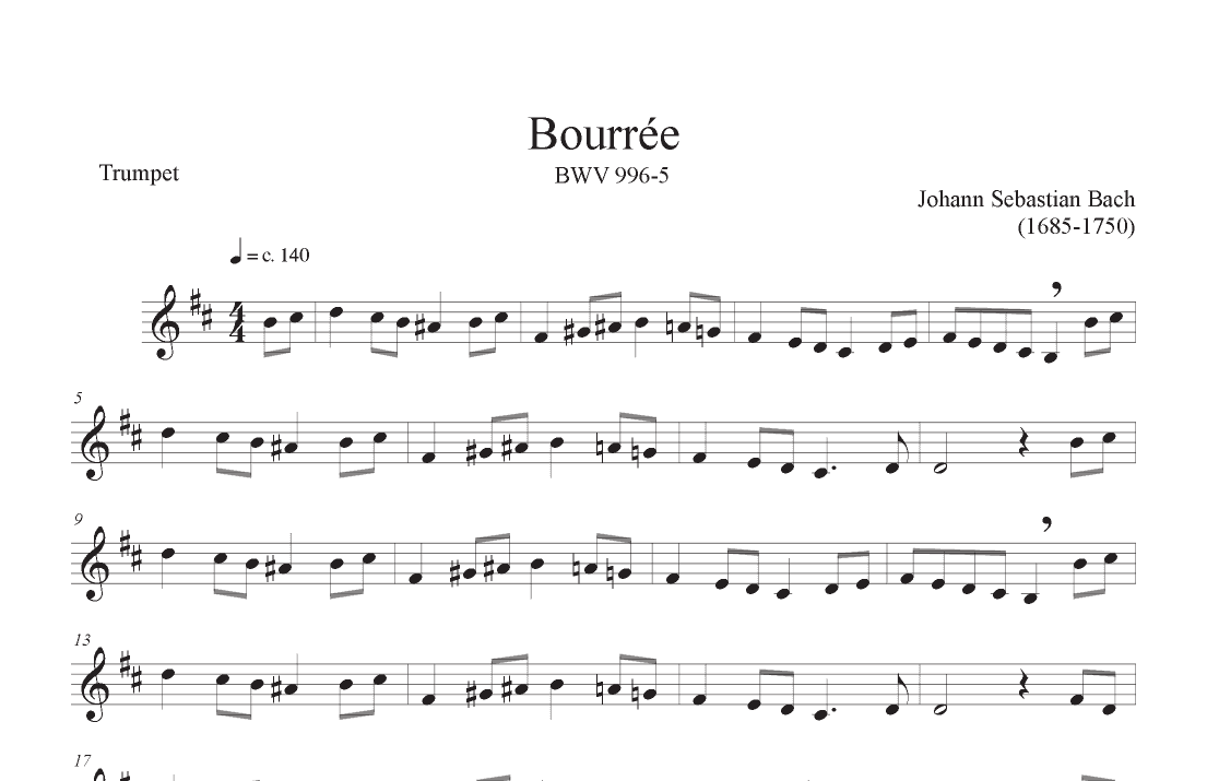Bourrée BWV 996-5 (Trumpet Solo) (arr. P. R. Frederick)