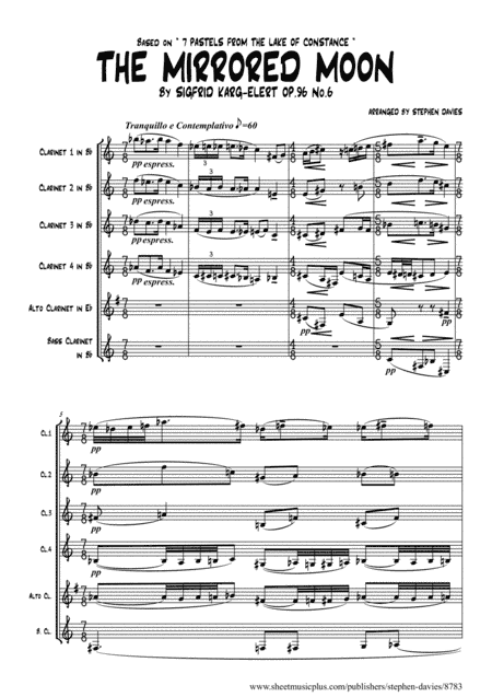 'The Mirrored Moon' By Sigfrid Karg-Elert for Clarinet Sextet arranged by Stephen Davies. (arr. Stephen Davies)