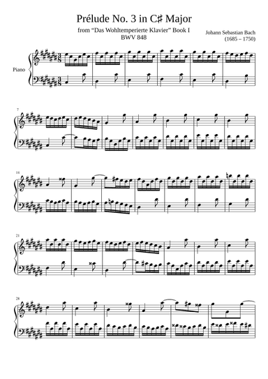 Prelude No. 3 BWV 848 in C# Major (arr. Zachary Corbett)