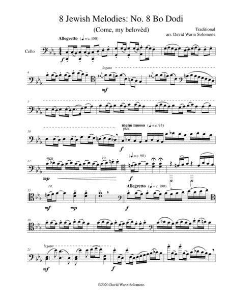 Variations on Bo dodi (come my belovèd) for cello solo (arr. David Warin Solomons)
