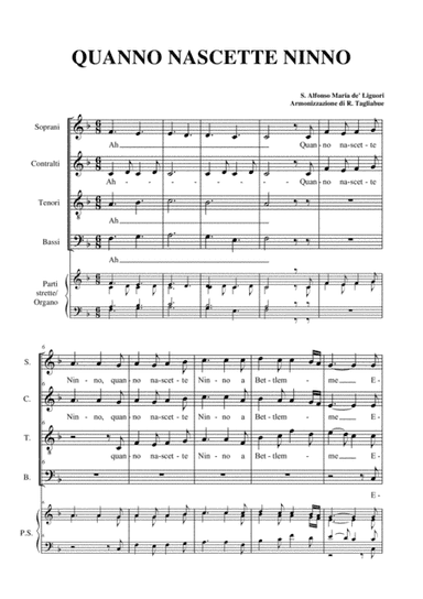 QUANNO NASCETTE NINNO - Arr. for SATB Choir (and Organ) (arr. Renato Tagliabue)