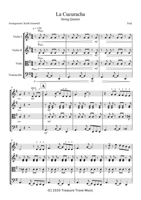 La Cucuracha – String Quartet (arr. Keith Gemmell)