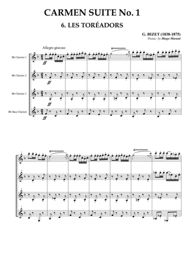 Les Toreadors from "Carmen Suite" for Clarinet Quartet (arr. Diego Marani)