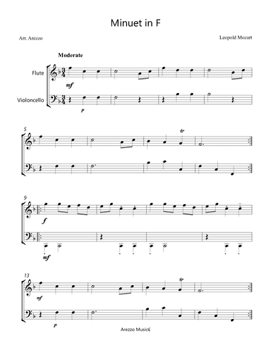 Minuet in F by Leopold Mozart - Flute and Cello (arr. Arezzo Music)