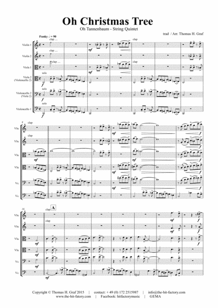 Oh Christmas tree - Oh Tannenbaum - Funky - String Quintet (arr. Thomas H. Graf)