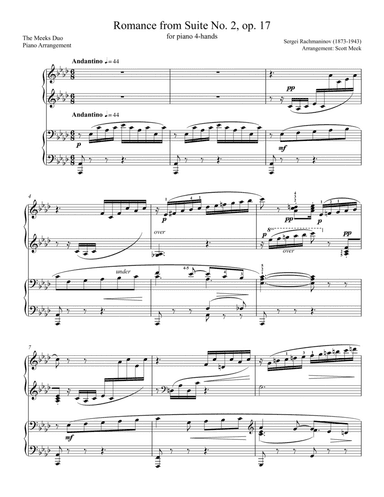 Romance from 2-piano Suite No. 2, op. 17 (arr. 1-piano 4-hands) (arr. Scott Meek)