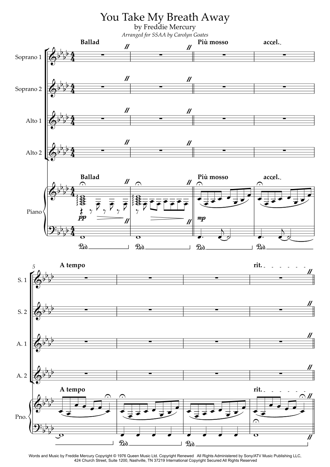 You Take My Breath Away (arr. Carolyn Goates)
