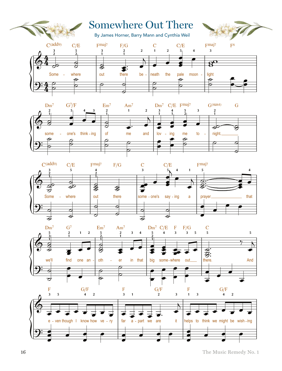 Somewhere Out There (arr. Gaili Schoen for TheMusicRemedy.com)
