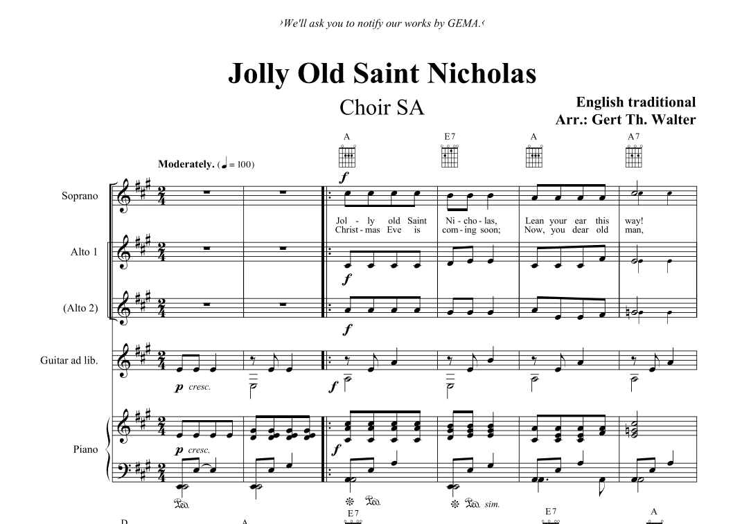 Jolly Old Saint Nicholas (arr. Gert Th. Walter)
