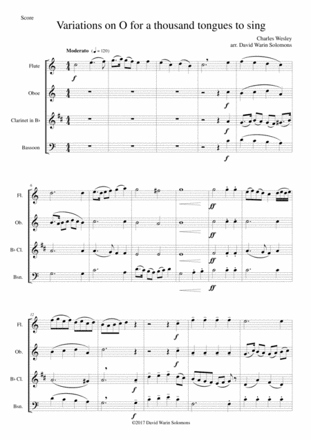 Variations on O for a thousand tongues to sing for Wind Quartet (arr. David Warin Solomons)