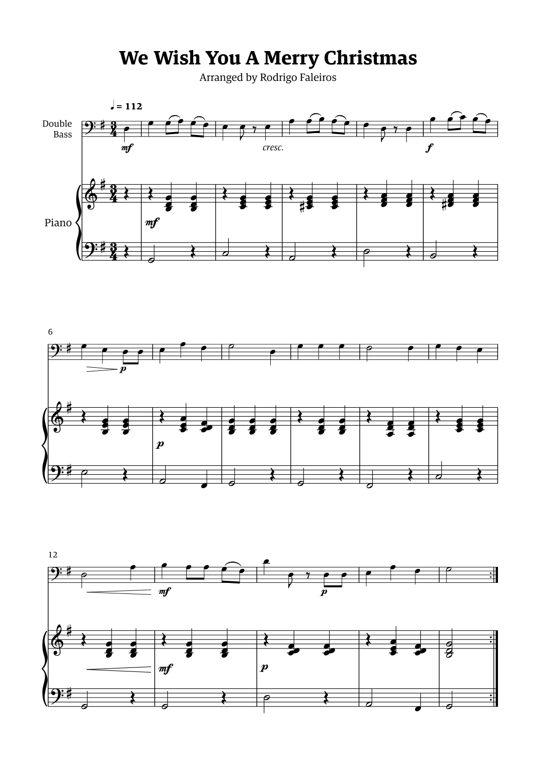 We Wish You a Merry Christmas (for solo double bass with piano accompaniment) (arr. Rodrigo Faleiros)