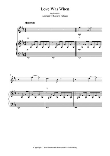 Love Was When (arr. Kaiserin Rebecca)