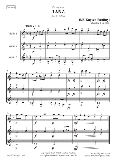 Tanz for 3 violins (grade 4+) (arr. Zoltan Paulinyi)