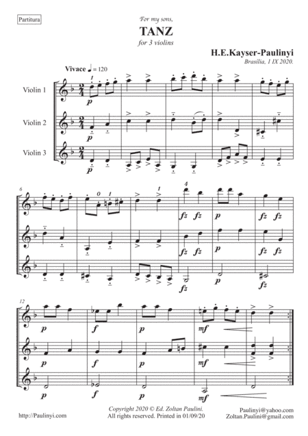 Tanz for 3 violins (grade 4+) (arr. Zoltan Paulinyi)