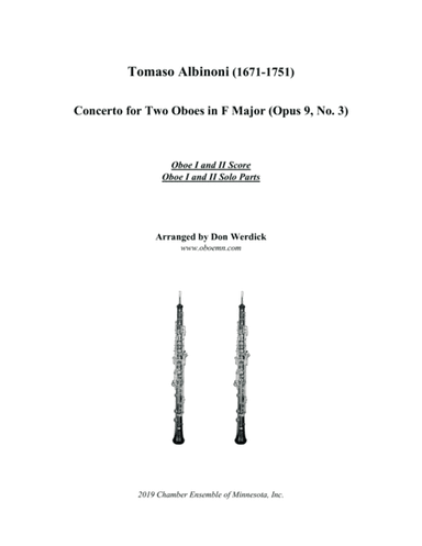 Concerto for Two Oboes in F Major, Op. 9 No 3 (arr. Don Werdick (1946 - ))