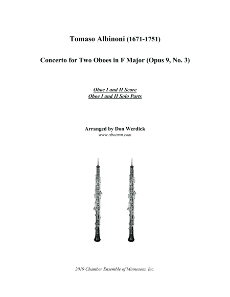 Concerto for Two Oboes in F Major, Op. 9 No 3 (arr. Don Werdick (1946 - ))