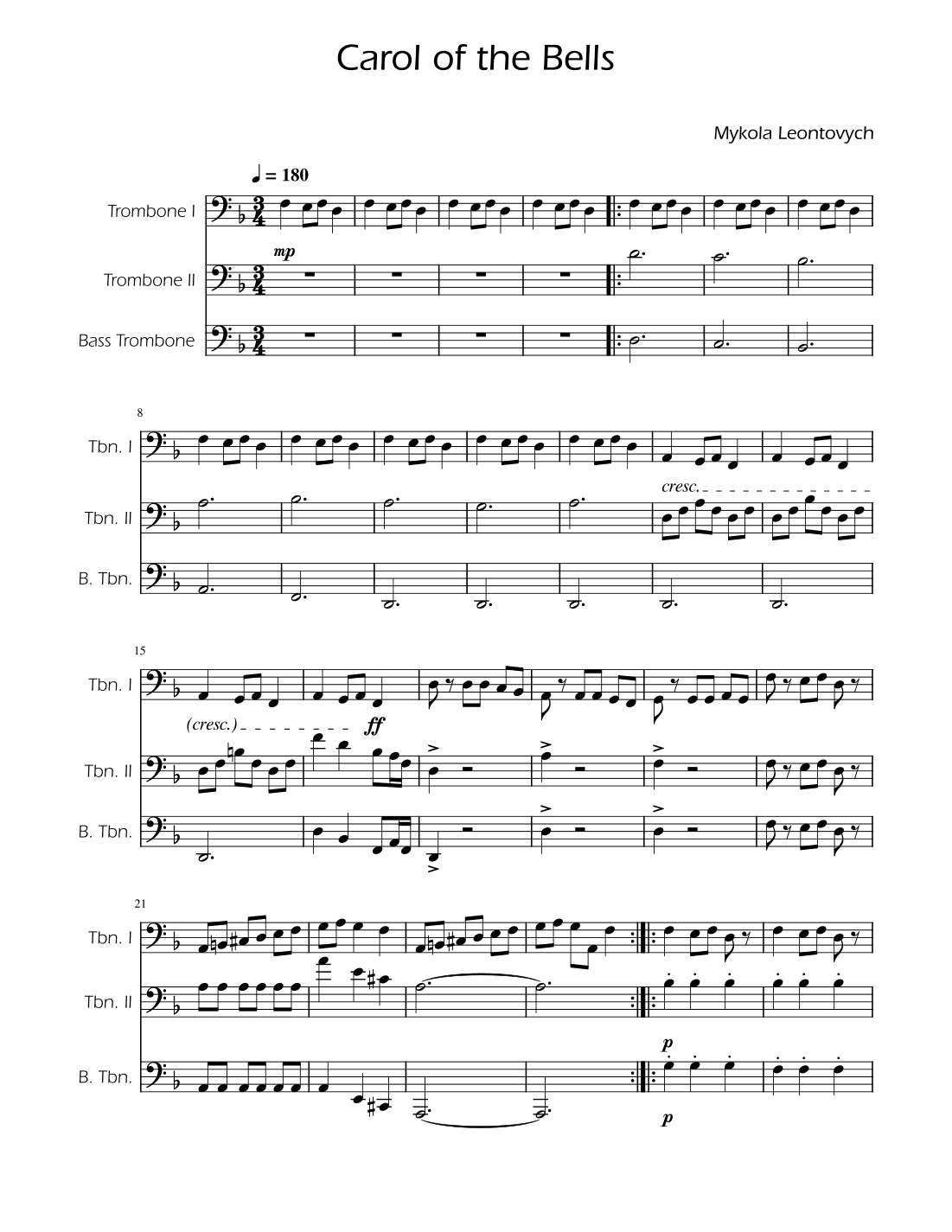Carol of the Bells - Trombone Trio (arr. Ygor Nunes)