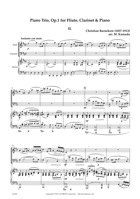 "Andante con moto" from Piano Trio, Op.1 for Flute, Clarinet & Piano (arr. Mikio Kamada)