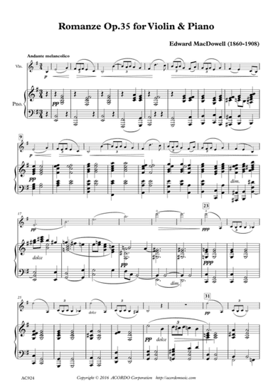 Romanze Op.35 for Violin & Piano (arr. Mikio Kamada)