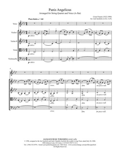 Panis Angelicus (A-flat) for Voice and String Quartet (arr. Joel Jacklich (ASCAP))