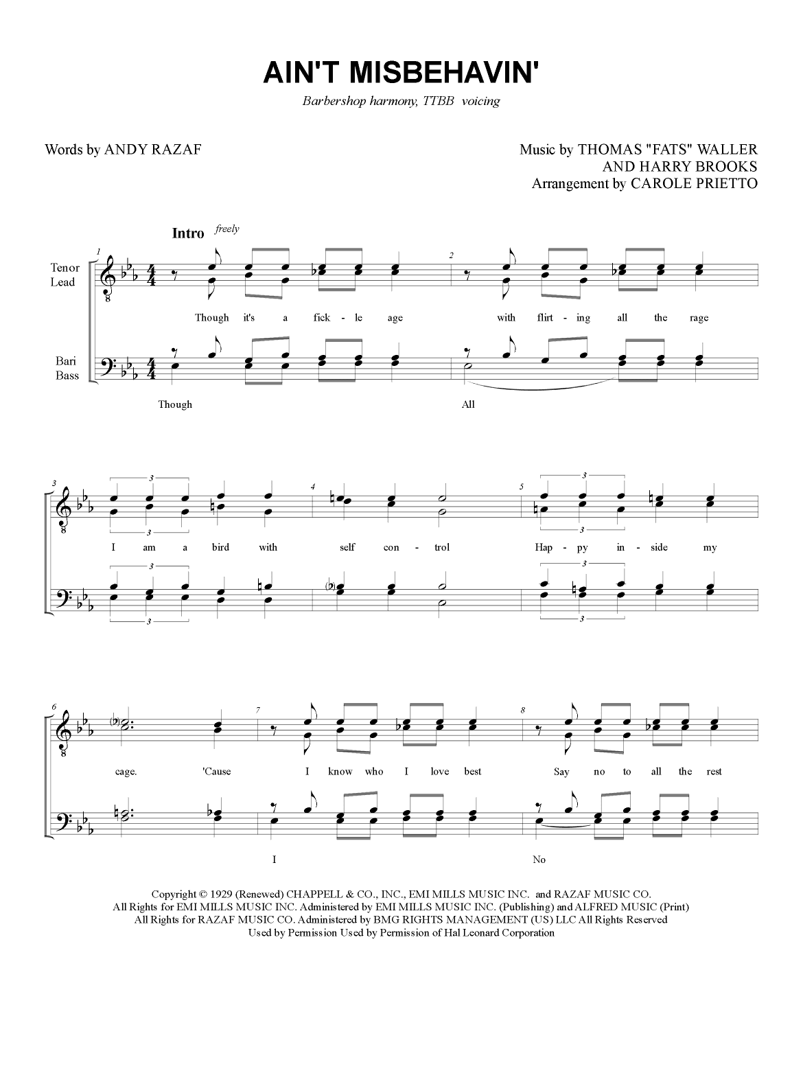 Ain't Misbehavin' (arr. CAROLE PRIETTO)