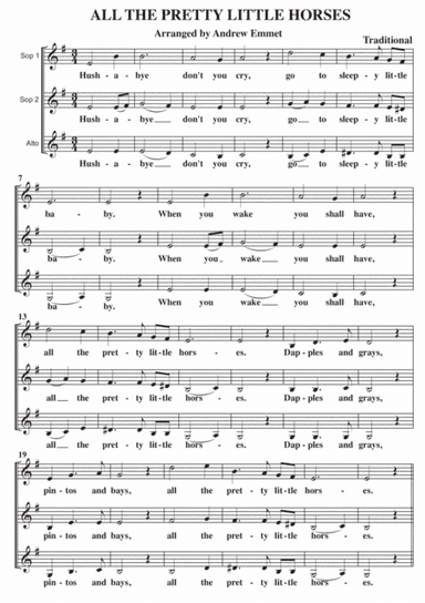 All The Pretty Little Horses A Cappella SSA (arr. Andrew Emmet)