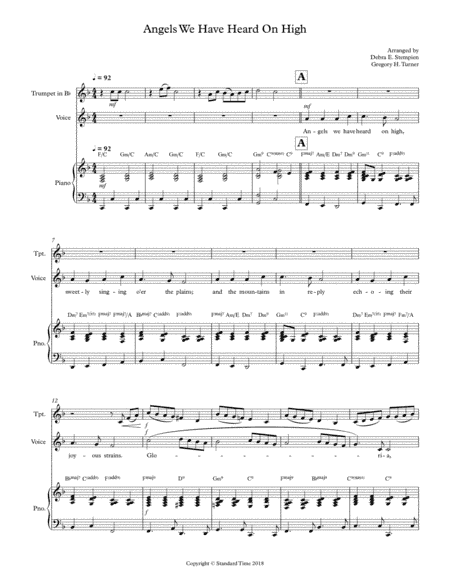 Angels We Have Heard On High for Vocal Solo with Trumpet and Piano Accompaniment (arr. Debra E. Stempien, Gregory H. Turner)