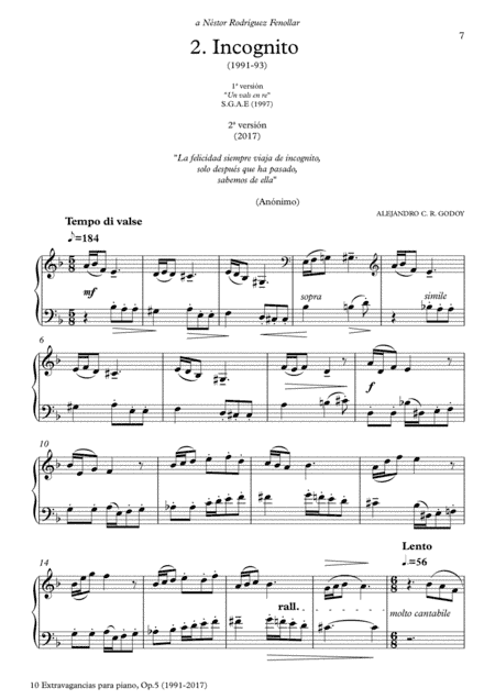 10 Extravagancias para piano, Op. 5 (2017) 2. Incognito