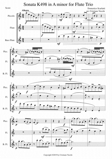 Sonata K498 in A minor for Flute Trio (arr. Cristiano Vecchi)