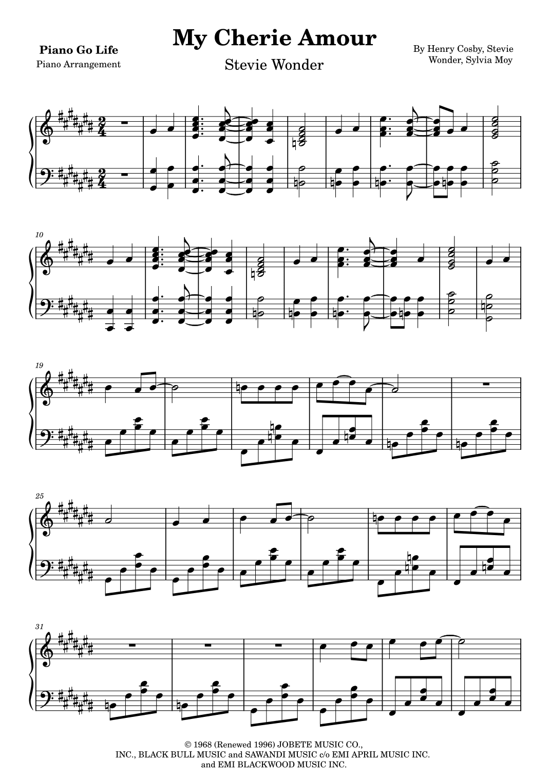 My Cherie Amour (arr. Piano Go Life)