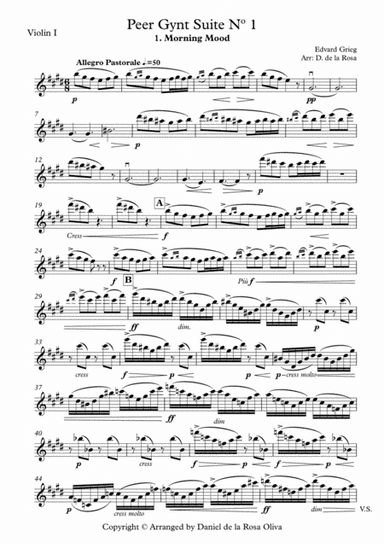 Peer Gynt Suite Nº 1: 1. Morning Mood - For String Quartet (Parts) (arr. Daniel de la Rosa Oliva)