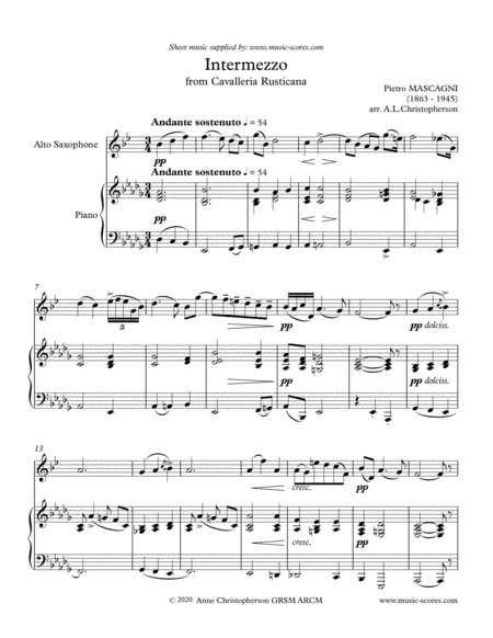 Intermezzo from Cavalleria Rusticana - Alto Saxophone and Piano (arr. Anne L Christopherson GRSM ARCM)