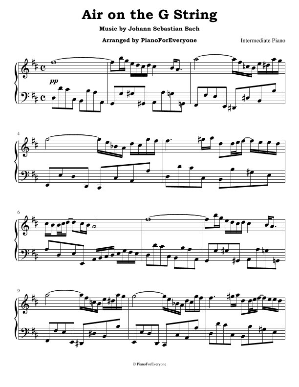 Air on the G String - Bach (Intermediate Piano) (arr. PianoForEveryone)