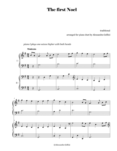 The first Noel - Christmas easy piano duet (arr. Alessandra Gelfini)