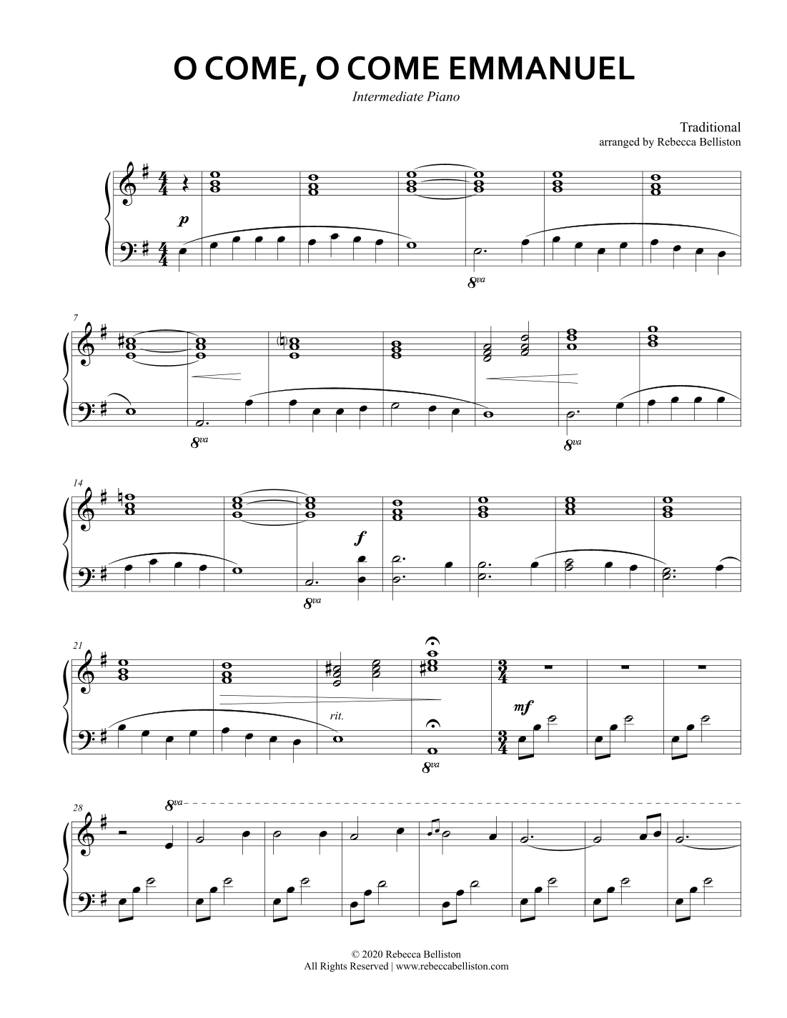 O Come, O Come, Emmanuel (Intermediate Piano Solo) (arr. Rebecca Belliston)