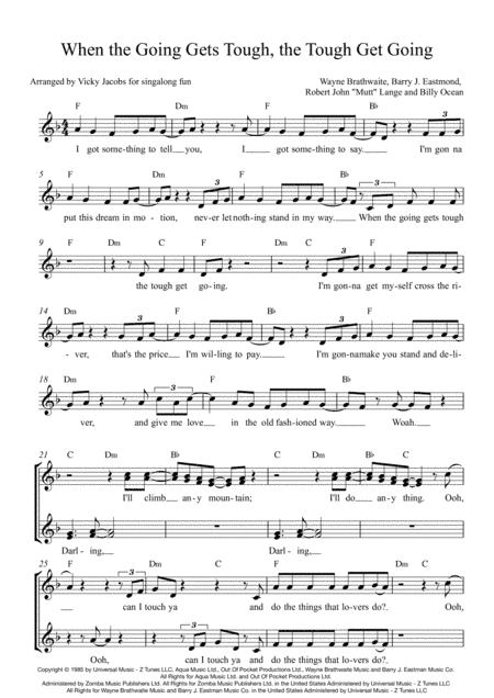 When The Going Gets Tough, The Tough Get Going (arr. Vicky Jacobs)