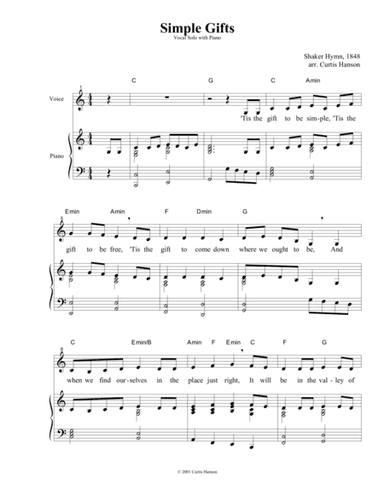 Simple Gifts (key of C) (arr. Curtis Hanson)